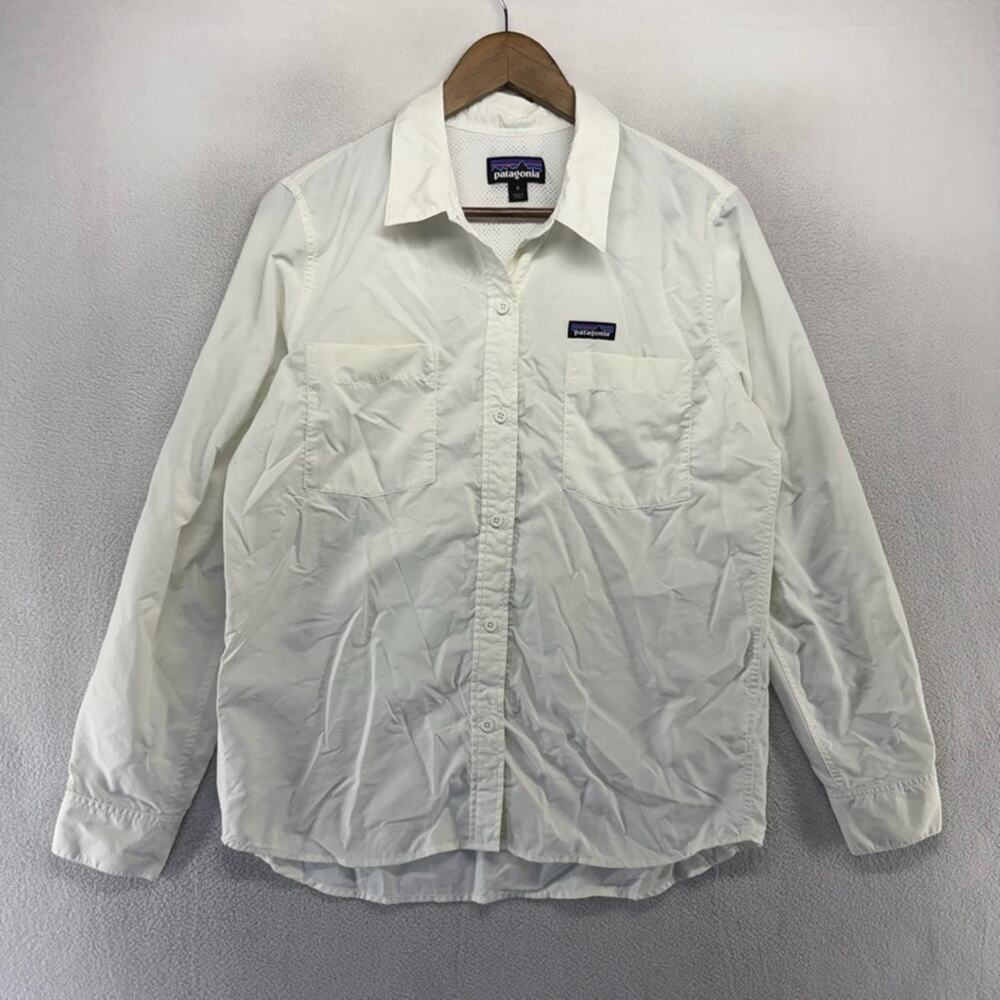 Patagonia Shirt Women's medium White Anchor Bay Vented outdoor Packable Pockets